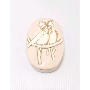 Vintage MCM Ceramic‎ Pink Trinket Box With Lid White Birds On Branch Gold Accent
